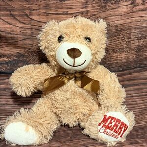 Merry Christmas Tan Teddy Bear with Bow